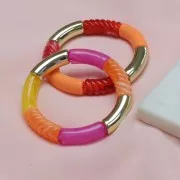 Curved tube beads 35x11mm in translucent acrylic - Red marbled pearl x6