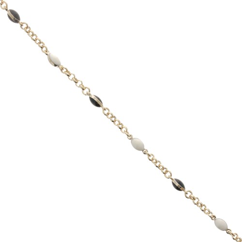 Chain with enameled Jaseron 4.1mm white black gold tone x 50cm