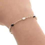 Chain with enameled Jaseron 4.1mm white black gold tone x 50cm