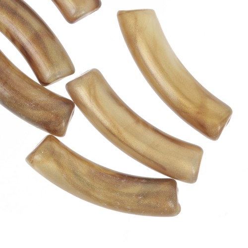 32x8 mm curved tube beads in translucent acrylic - Pearlescent bronze marble x6