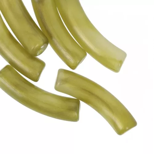 32x8 mm curved tube beads in translucent acrylic - Marbled olive pearl x6