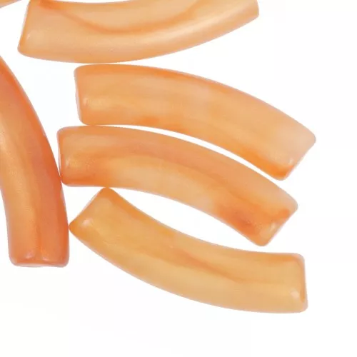 32x8 mm curved tube beads in translucent acrylic - Orange marbled pearl x6