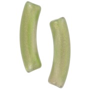 Clear acrylic 32x8 mm curved tube beads - Dark green glitter x6