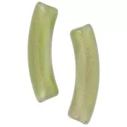 Clear acrylic 32x8 mm curved tube beads - Dark green glitter x6