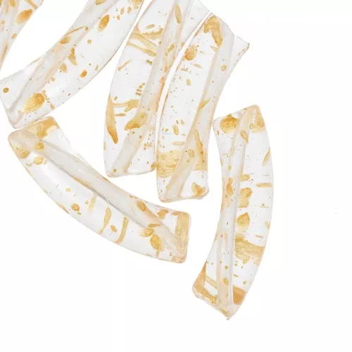 33x8mm Clear acrylic tube beads - Gold speckled x6