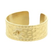 St. steel 304L Wide adjustable hammered ring - closed ring S.53 to 60 - Gold x1|raw }}