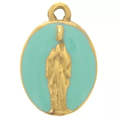 15x10mm 304L Stainless Steel Oval Charm Religious Pattern - Gold - Turquoise x1
