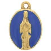 15x10mm 304L Stainless Steel Oval Charm Religious Pattern - Gold - Blue x1