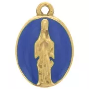 15x10mm 304L Stainless Steel Oval Charm Religious Pattern - Gold - Blue x1