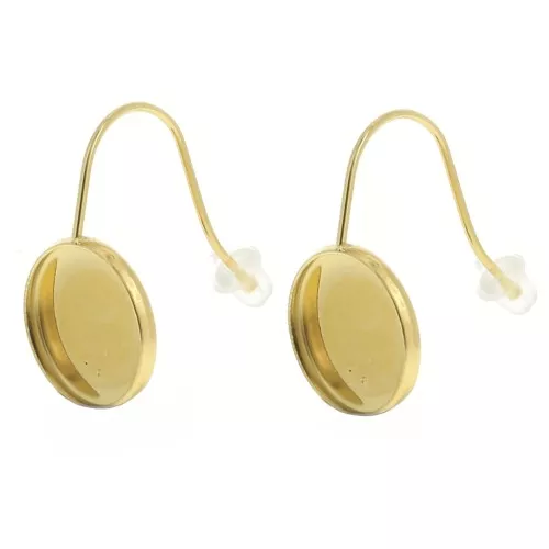 Stainless steel 304L Earwires for 10mm flat back cabochon - Gold x2
