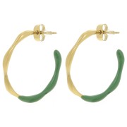 29mm 304L stainless steel Open hoop earrings with epoxy resin - Gold - Green x2