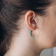 29mm 304L stainless steel Open hoop earrings with epoxy resin - Gold - Green x2