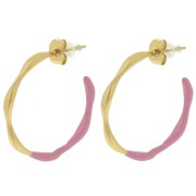 29mm 304L stainless steel Open hoop earrings with epoxy resin - Gold - Pink x2|raw }}