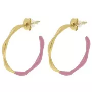 29mm 304L stainless steel Open hoop earrings with epoxy resin - Gold - Pink x2