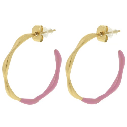 29mm 304L stainless steel Open hoop earrings with epoxy resin - Gold - Pink x2