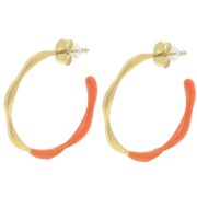 29mm 304L stainless steel Open hoop earrings with epoxy resin - Gold - Orange x2|raw }}