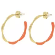 29mm 304L stainless steel Open hoop earrings with epoxy resin - Gold - Orange x2