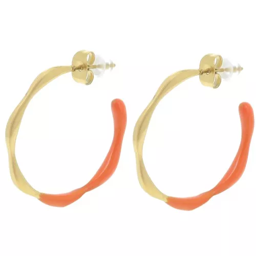 29mm 304L stainless steel Open hoop earrings with epoxy resin - Gold - Orange x2