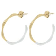 29mm 304L stainless steel Open hoop earrings with epoxy resin - Gold - White x2|raw }}