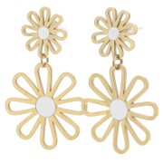 34x22mm 304L stainless steel Flower pendant earrings - Gold - White x2