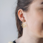 34x22mm 304L stainless steel Flower pendant earrings - Gold - White x2