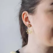 34x22mm 304L stainless steel Flower pendant earrings - Gold - White x2