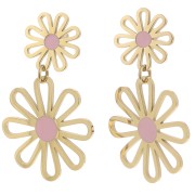 34x22mm 304L stainless steel Flower pendant earrings - Gold - Pink x2