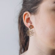 34x22mm 304L stainless steel Flower pendant earrings - Gold - Pink x2