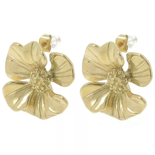 24mm Stainless steel 304L Flower earstuds daisy open ring - Gold x2