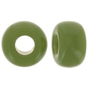 9.5mm opaque resin large holes Rondelle beads - Khaki x10