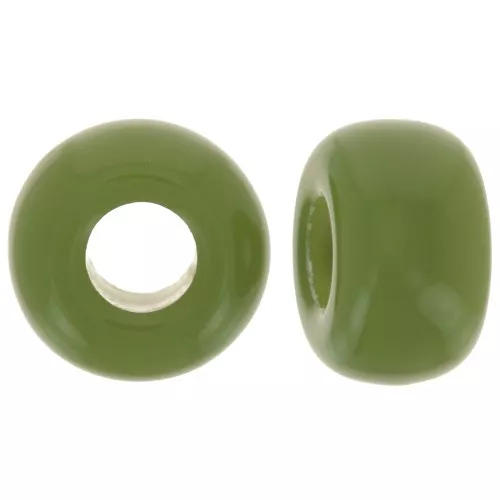 9.5mm opaque resin large holes Rondelle beads - Khaki x10