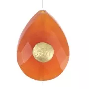 17x13mm Bead drop ethnic pattern gemstone tinted Carnelian Fine gold plated x1