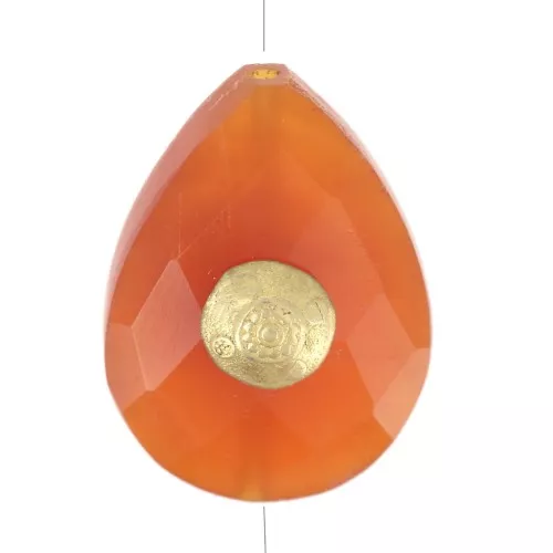 17x13mm Bead drop ethnic pattern gemstone tinted Carnelian Fine gold plated x1