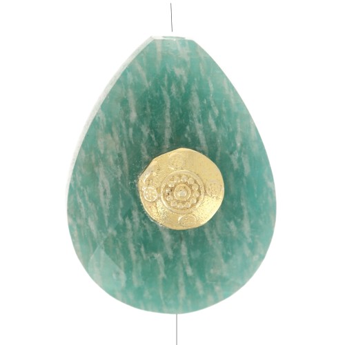 17x13mm Bead drop ethnic pattern Amazonite gemstone - Fine gold plated x1