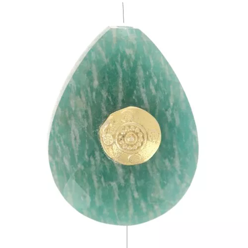 17x13mm Bead drop ethnic pattern Amazonite gemstone - Fine gold plated x1