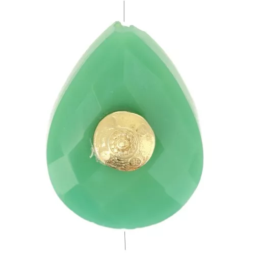17x13mm Bead drop ethnic pattern Chrysoprase gemstone - Fine gold plated x1