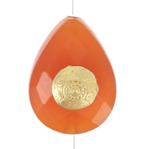 14x10mm Bead drop ethnic pattern gemstone tinted Carnelian Fine gold plated x1
