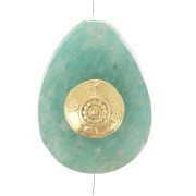 14x10mm Bead drop ethnic pattern gemstone - Amazonite - Fine gold plated x1|raw }}
