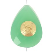 14x10mm Bead drop ethnic pattern gemstone - Chrysoprase - Fine gold plated x1|raw }}