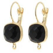 26x11.5mm Rounded Square leverback earrings with Black Onyx - Fine gold plated x2