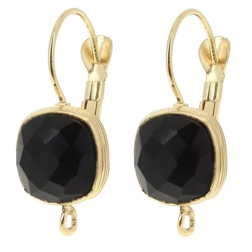 26x11.5mm Rounded Square leverback earrings with Black Onyx - Fine gold plated x2