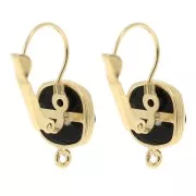 26x11.5mm Rounded Square leverback earrings with Black Onyx - Fine gold plated x2