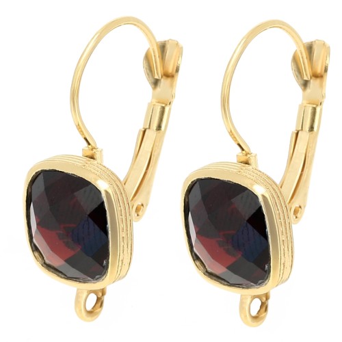 26x11.5mm Rounded square earrings with gemstone - Garnet - Fine gold plated x2