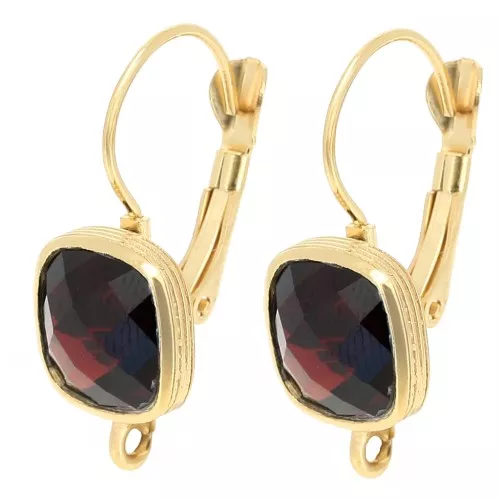 26x11.5mm Rounded square earrings with gemstone - Garnet - Fine gold plated x2