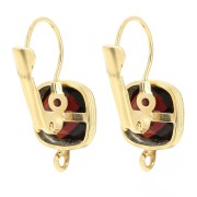 26x11.5mm Rounded square earrings with gemstone - Garnet - Fine gold plated x2