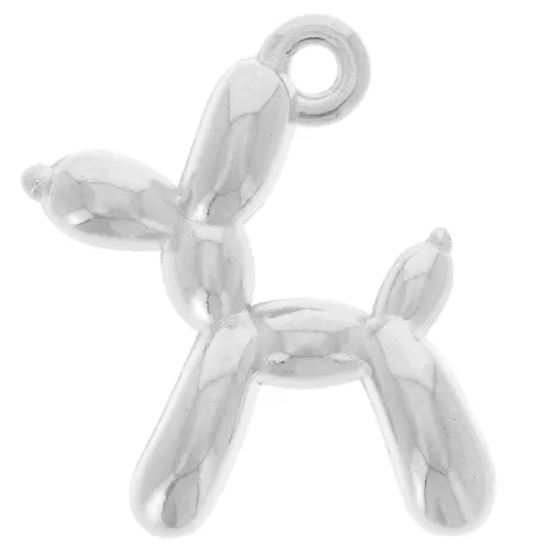 18x17mm Balloon dog charm - Antique fine silver plated x1