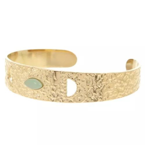 15x170mm 304L st. steel Adjustable hammered bead bracelet Amazonite - Gold x1