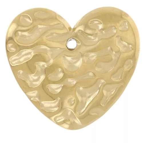 13x15mm 304L Stainless Steel Hammered heart charms - Gold x1