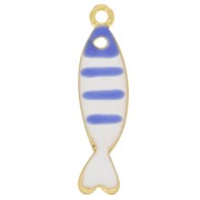 26.5x7mm Striped fish charm with epoxy resin - Gold - Blue - White x1