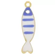 26.5x7mm Striped fish charm with epoxy resin - Gold - Blue - White x1